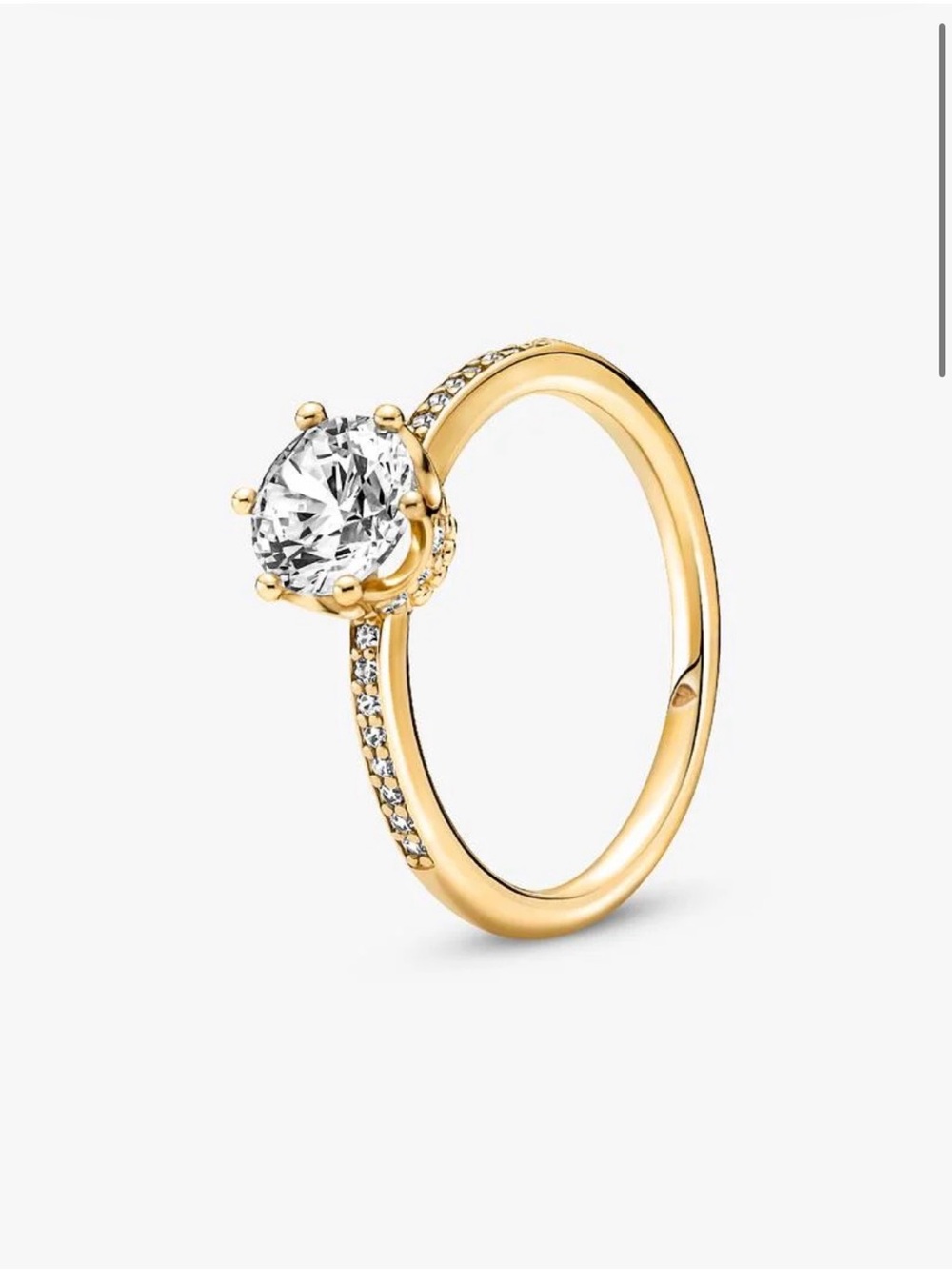 Pandora Gold Crown Ring with Clear Center Stone and Pavé Band